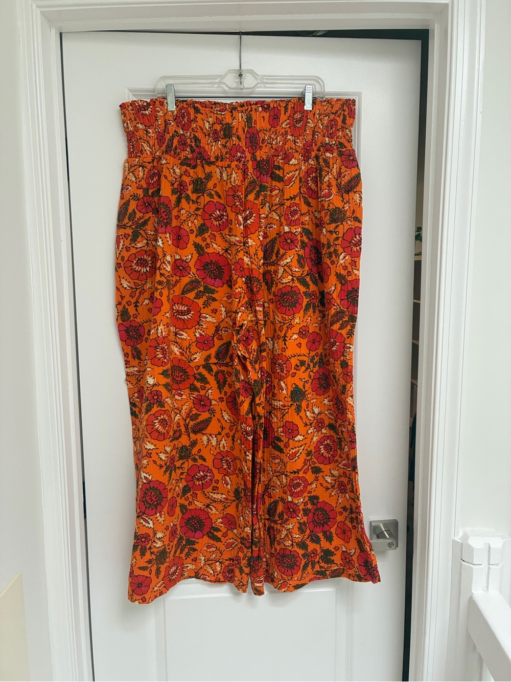 Anthropologie Orange Floral Wide-Leg Pants